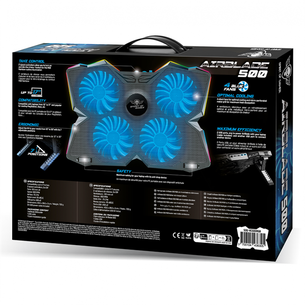 Spirit of Gamer Notebook Hűtőpad 17"-ig - AIRBLADE 500 RGB (25dB; 4x12cm, RGB, 2xUSB2.0) - Image 7