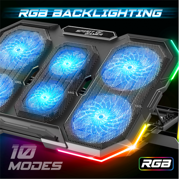 Spirit of Gamer Notebook Hűtőpad 17"-ig - AIRBLADE 700 RGB (29dB; max. 180 m3/h; 4x10cm+2x7cm, RGB LED, 2xUSB2.0) - Image 5