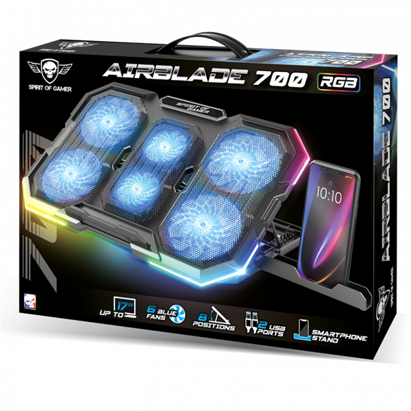 Spirit of Gamer Notebook Hűtőpad 17"-ig - AIRBLADE 700 RGB (29dB; max. 180 m3/h; 4x10cm+2x7cm, RGB LED, 2xUSB2.0) - Image 10
