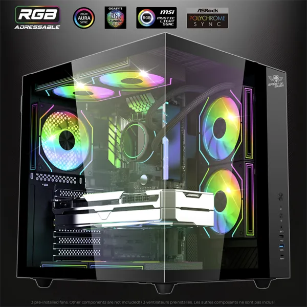 Spirit of Gamer Számítógépház - BANDIT GT (fekete, ablakos, 3x12cm ventilátor, alsó táp,  ATX, 1x USB-C, 3x USB-A) - Image 2