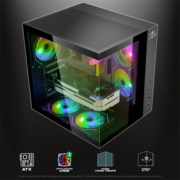 Spirit of Gamer Számítógépház - BANDIT GT (fekete, ablakos, 3x12cm ventilátor, alsó táp,  ATX, 1x USB-C, 3x USB-A) - Image 3