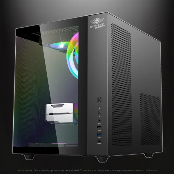 Spirit of Gamer Számítógépház - BANDIT GT (fekete, ablakos, 3x12cm ventilátor, alsó táp,  ATX, 1x USB-C, 3x USB-A) - Image 7
