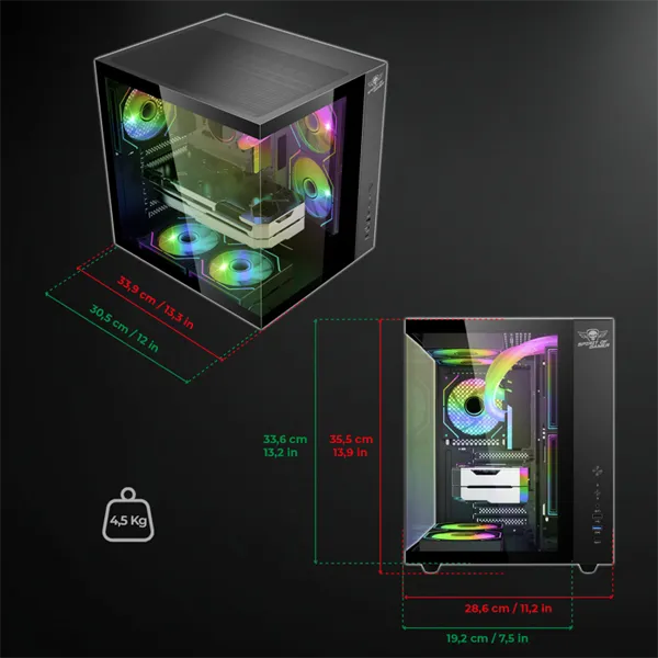 Spirit of Gamer Számítógépház - BANDIT GT (fekete, ablakos, 3x12cm ventilátor, alsó táp,  ATX, 1x USB-C, 3x USB-A) - Image 10
