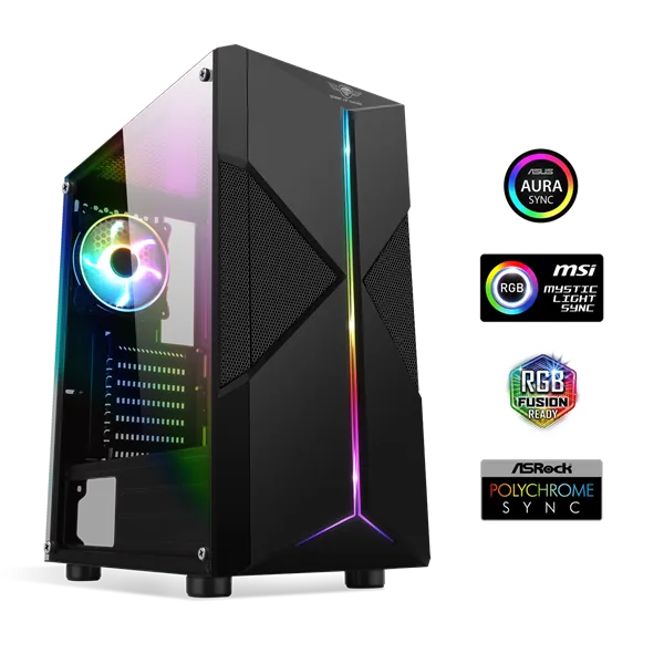 Spirit of Gamer Számítógépház - CLONE 3 Black (fekete, ablakos, 2x12cm ventilátor, alsó táp,  ATX, 1xUSB3.0, 2xUSB2.0)