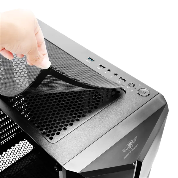 Spirit of Gamer Számítógépház - CLONE 3 Black (fekete, ablakos, 2x12cm ventilátor, alsó táp,  ATX, 1xUSB3.0, 2xUSB2.0) - Image 6