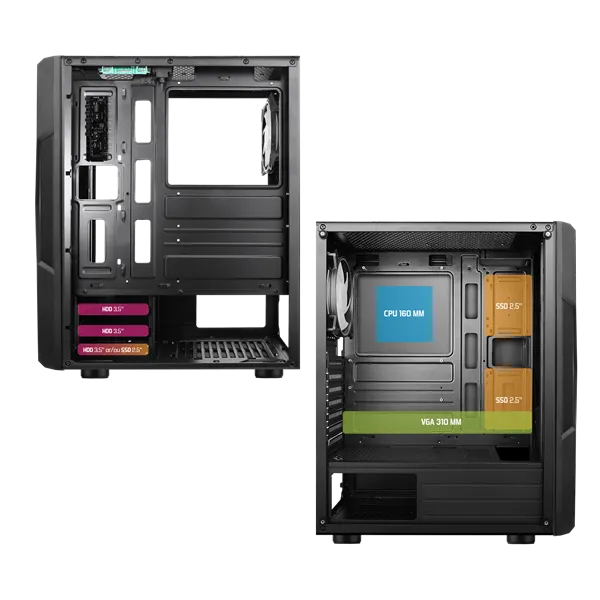 Spirit of Gamer Számítógépház - CLONE 3 Black (fekete, ablakos, 2x12cm ventilátor, alsó táp,  ATX, 1xUSB3.0, 2xUSB2.0) - Image 10