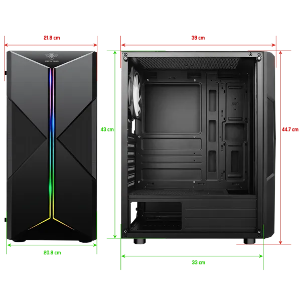 Spirit of Gamer Számítógépház - CLONE 3 Black (fekete, ablakos, 2x12cm ventilátor, alsó táp,  ATX, 1xUSB3.0, 2xUSB2.0) - Image 11