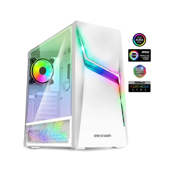 Spirit of Gamer Számítógépház - CLONE 4 White (fekete, ablakos, 2x12cm ventilátor, alsó táp,  ATX, 1xUSB3.0, 2xUSB2.0) - Image 6