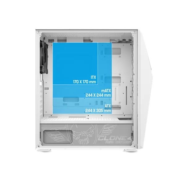 Spirit of Gamer Számítógépház - CLONE 4 White (fekete, ablakos, 2x12cm ventilátor, alsó táp,  ATX, 1xUSB3.0, 2xUSB2.0) - Image 4