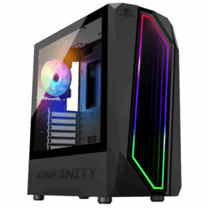 Spirit of Gamer Számítógépház - INFINITY Black (fekete, ablakos, 2x12cm ventilátor, alsó táp,  ATX, 1xUSB3.0, 2xUSB2.0)