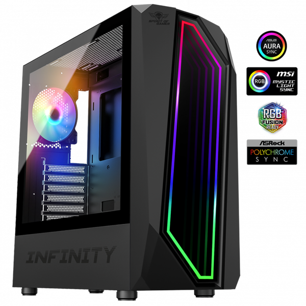 Spirit of Gamer Számítógépház - INFINITY Black (fekete, ablakos, 2x12cm ventilátor, alsó táp,  ATX, 1xUSB3.0, 2xUSB2.0) - Image 2