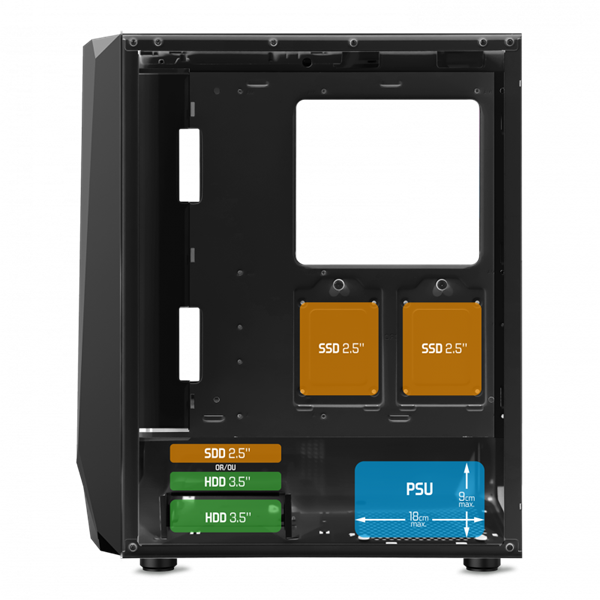 Spirit of Gamer Számítógépház - INFINITY Black (fekete, ablakos, 2x12cm ventilátor, alsó táp,  ATX, 1xUSB3.0, 2xUSB2.0) - Image 11