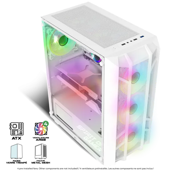 Spirit of Gamer Számítógépház - REBEL NX White (fekete, ablakos, 4x12cm ventilátor, alsó táp,  ATX, 1xUSB3.0, 2xUSB2.0) - Image 3