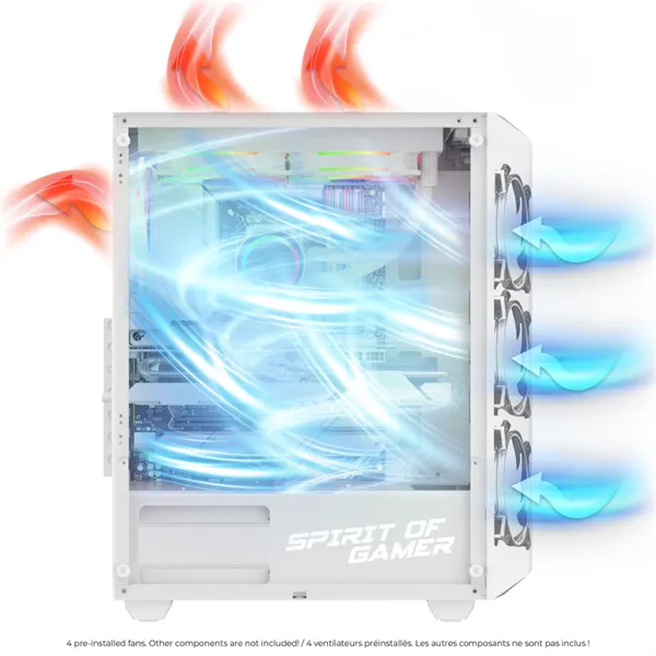 Spirit of Gamer Számítógépház - REBEL NX White (fekete, ablakos, 4x12cm ventilátor, alsó táp,  ATX, 1xUSB3.0, 2xUSB2.0) - Image 4