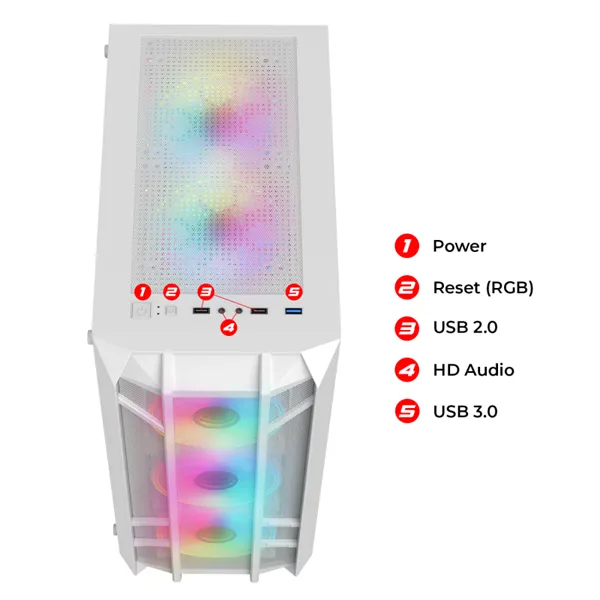 Spirit of Gamer Számítógépház - REBEL NX White (fekete, ablakos, 4x12cm ventilátor, alsó táp,  ATX, 1xUSB3.0, 2xUSB2.0) - Image 5
