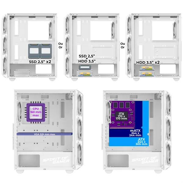 Spirit of Gamer Számítógépház - REBEL NX White (fekete, ablakos, 4x12cm ventilátor, alsó táp,  ATX, 1xUSB3.0, 2xUSB2.0) - Image 8