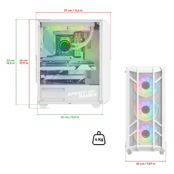 Spirit of Gamer Számítógépház - REBEL NX White (fekete, ablakos, 4x12cm ventilátor, alsó táp,  ATX, 1xUSB3.0, 2xUSB2.0) - Image 10