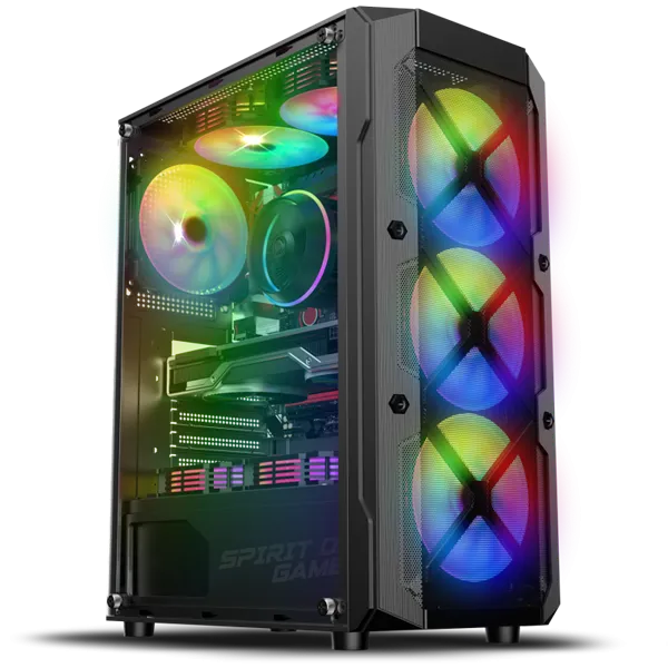 Spirit of Gamer Számítógépház - REBEL XT Black (fekete, ablakos, 4x12cm ventilátor, alsó táp,  ATX, 1xUSB3.0, 2xUSB2.0)