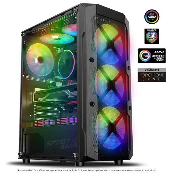 Spirit of Gamer Számítógépház - REBEL XT Black (fekete, ablakos, 4x12cm ventilátor, alsó táp,  ATX, 1xUSB3.0, 2xUSB2.0) - Image 2
