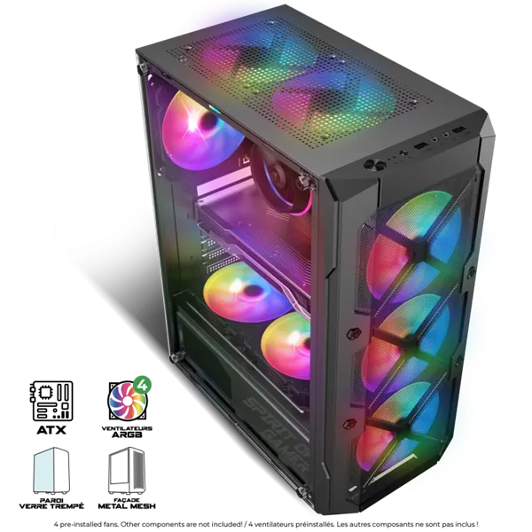 Spirit of Gamer Számítógépház - REBEL XT Black (fekete, ablakos, 4x12cm ventilátor, alsó táp,  ATX, 1xUSB3.0, 2xUSB2.0) - Image 3