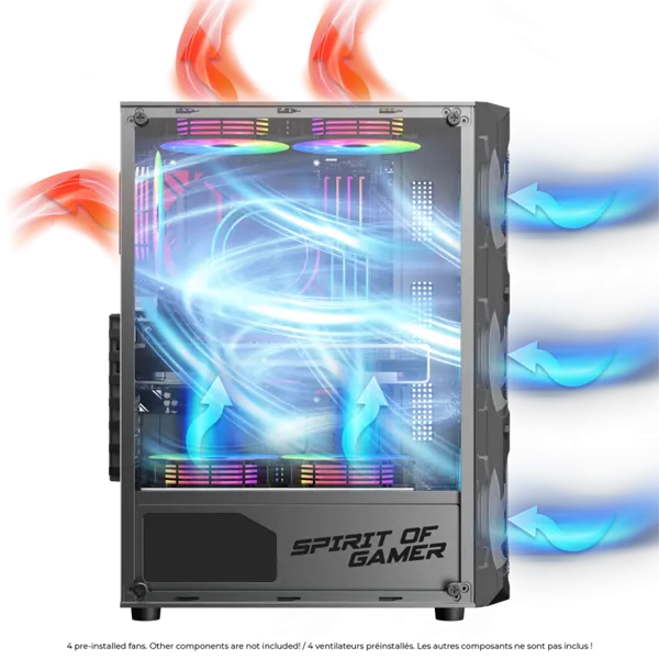 Spirit of Gamer Számítógépház - REBEL XT Black (fekete, ablakos, 4x12cm ventilátor, alsó táp,  ATX, 1xUSB3.0, 2xUSB2.0) - Image 4