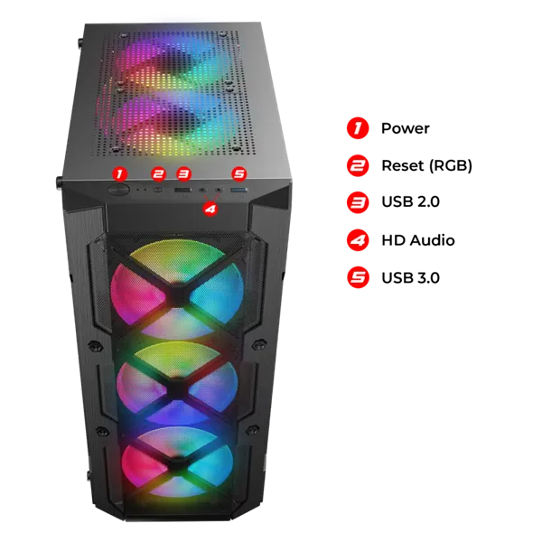 Spirit of Gamer Számítógépház - REBEL XT Black (fekete, ablakos, 4x12cm ventilátor, alsó táp,  ATX, 1xUSB3.0, 2xUSB2.0) - Image 6