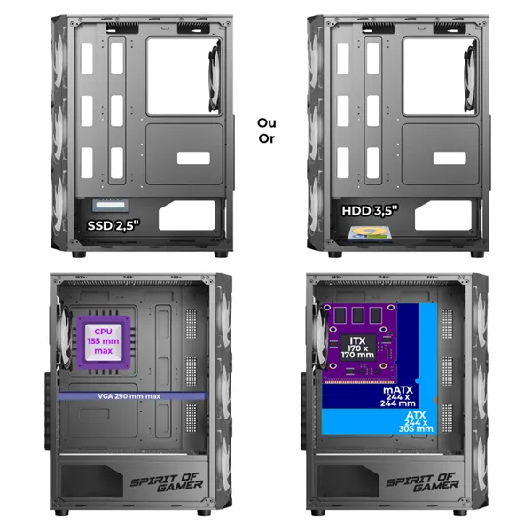Spirit of Gamer Számítógépház - REBEL XT Black (fekete, ablakos, 4x12cm ventilátor, alsó táp,  ATX, 1xUSB3.0, 2xUSB2.0) - Image 7