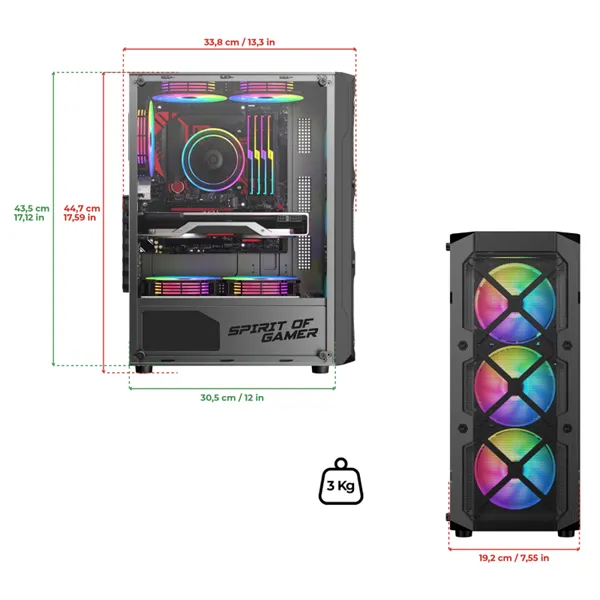 Spirit of Gamer Számítógépház - REBEL XT Black (fekete, ablakos, 4x12cm ventilátor, alsó táp,  ATX, 1xUSB3.0, 2xUSB2.0) - Image 9