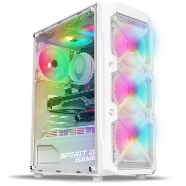 Spirit of Gamer Számítógépház - REBEL XT White (fekete, ablakos, 4x12cm ventilátor, alsó táp,  ATX, 1xUSB3.0, 2xUSB2.0)