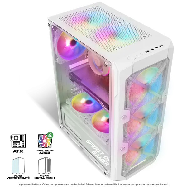 Spirit of Gamer Számítógépház - REBEL XT White (fekete, ablakos, 4x12cm ventilátor, alsó táp,  ATX, 1xUSB3.0, 2xUSB2.0) - Image 3
