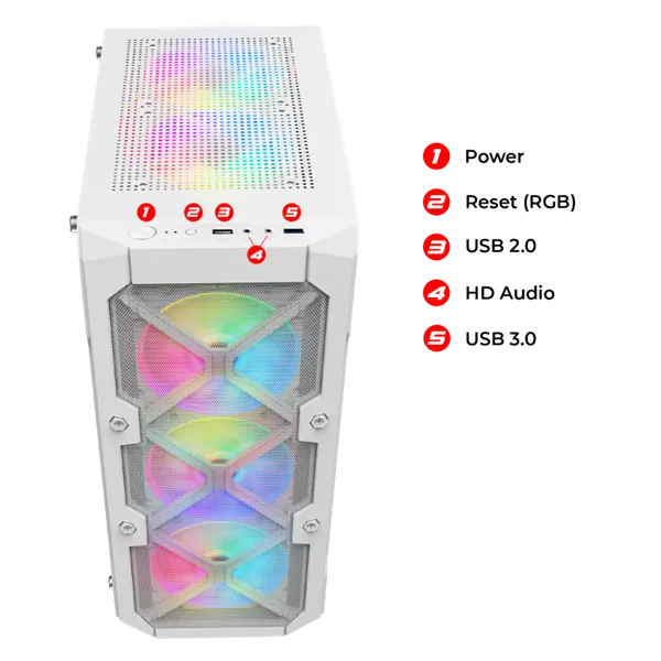 Spirit of Gamer Számítógépház - REBEL XT White (fekete, ablakos, 4x12cm ventilátor, alsó táp,  ATX, 1xUSB3.0, 2xUSB2.0) - Image 4