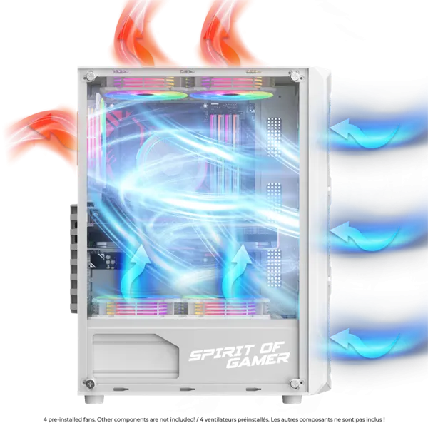 Spirit of Gamer Számítógépház - REBEL XT White (fekete, ablakos, 4x12cm ventilátor, alsó táp,  ATX, 1xUSB3.0, 2xUSB2.0) - Image 5
