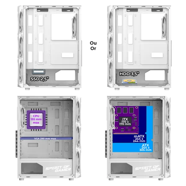 Spirit of Gamer Számítógépház - REBEL XT White (fekete, ablakos, 4x12cm ventilátor, alsó táp,  ATX, 1xUSB3.0, 2xUSB2.0) - Image 7