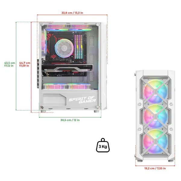 Spirit of Gamer Számítógépház - REBEL XT White (fekete, ablakos, 4x12cm ventilátor, alsó táp,  ATX, 1xUSB3.0, 2xUSB2.0) - Image 9
