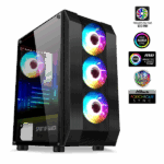 Spirit of Gamer Számítógépház - Rogue VI RGB (fekete, ablakos, 4x12cm ventilátor, alsó táp,  ATX, 1xUSB3.0, 2xUSB2.0)