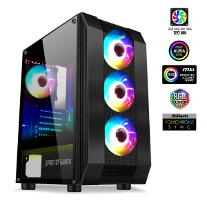 Spirit of Gamer Számítógépház - Rogue VI RGB (fekete, ablakos, 4x12cm ventilátor, alsó táp, ATX, 1xUSB3.0, 2xUSB2.0)