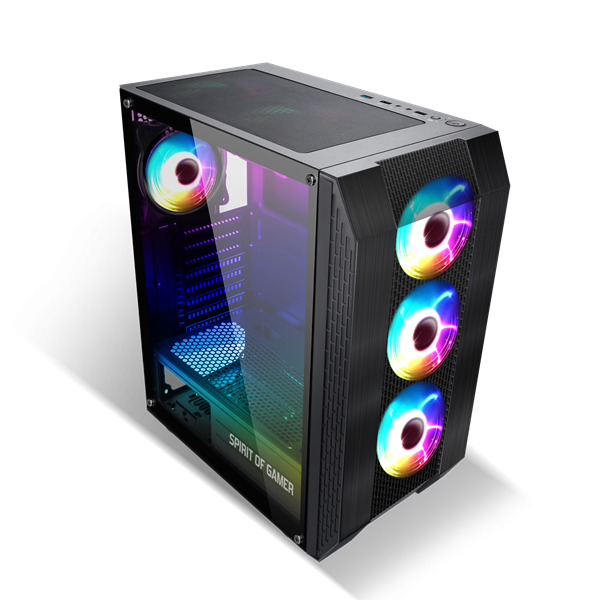 Spirit of Gamer Számítógépház - Rogue VI RGB (fekete, ablakos, 4x12cm ventilátor, alsó táp,  ATX, 1xUSB3.0, 2xUSB2.0) - Image 4