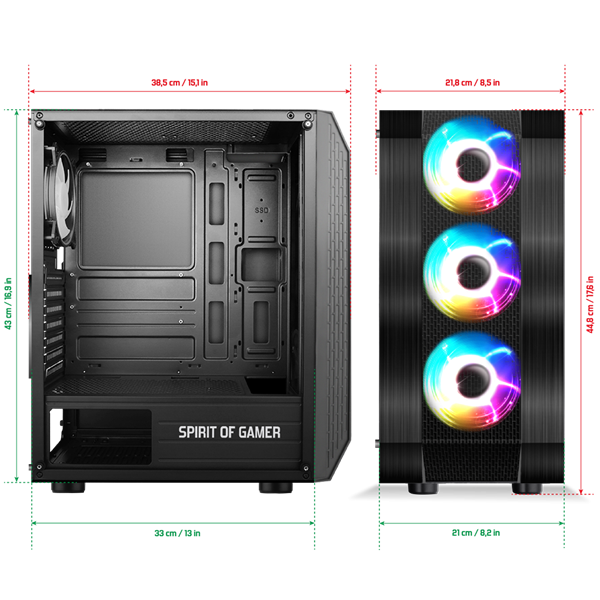 Spirit of Gamer Számítógépház - Rogue VI RGB (fekete, ablakos, 4x12cm ventilátor, alsó táp,  ATX, 1xUSB3.0, 2xUSB2.0) - Image 11