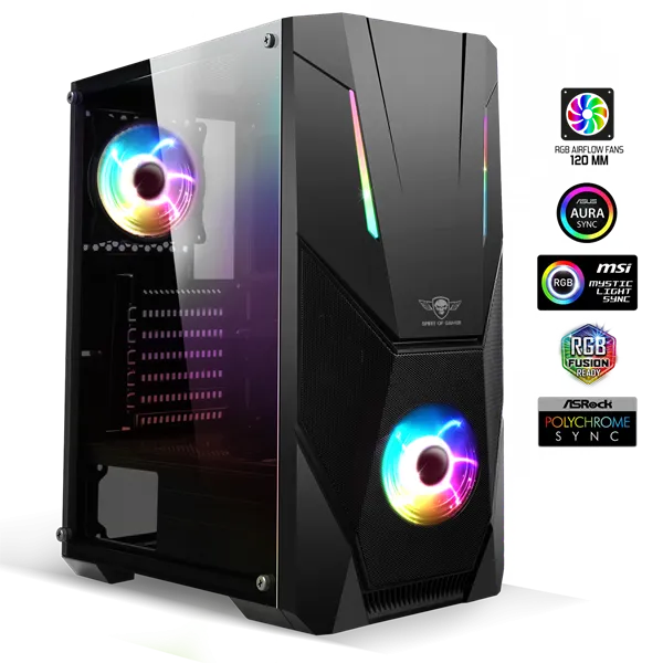 Spirit of Gamer Számítógépház - Rogue V RGB (fekete, ablakos, 2x12cm ventilátor, alsó táp,  ATX, 1xUSB3.0, 2xUSB2.0)