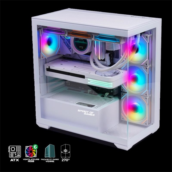 Spirit of Gamer Számítógépház - SPARK Arctic (fehér, ablakos, 6x12cm ventilátor, alsó táp,  ATX, 2xUSB3.0, 1xUSB-C) - Image 4