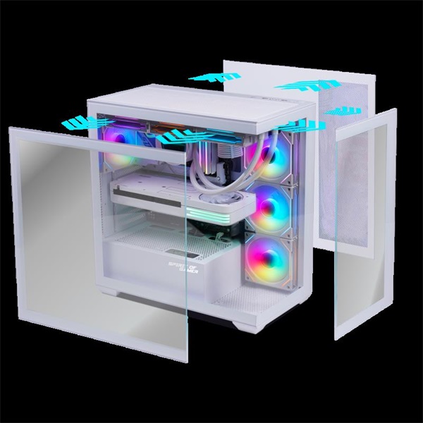 Spirit of Gamer Számítógépház - SPARK Arctic (fehér, ablakos, 6x12cm ventilátor, alsó táp,  ATX, 2xUSB3.0, 1xUSB-C) - Image 7
