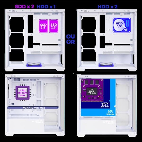 Spirit of Gamer Számítógépház - SPARK Arctic (fehér, ablakos, 6x12cm ventilátor, alsó táp,  ATX, 2xUSB3.0, 1xUSB-C) - Image 8