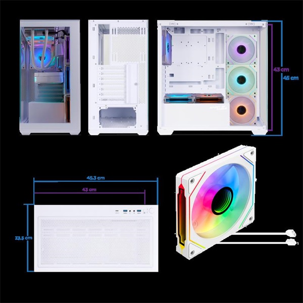 Spirit of Gamer Számítógépház - SPARK Arctic (fehér, ablakos, 6x12cm ventilátor, alsó táp,  ATX, 2xUSB3.0, 1xUSB-C) - Image 10