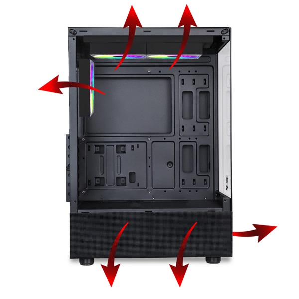 Spirit of Gamer Számítógépház - SPECTRA Black (fekete, ablakos, 3x12cm ventilátor, alsó táp,  ATX, 1xUSB3.0, 2xUSB2.0) - Image 4