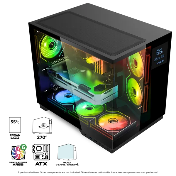 Spirit of Gamer Számítógépház - VIPER CRX Black (fekete, ablakos, 6x12cm ventilátor, alsó táp,  ATX, 1x USB-C, 2x USB-A) - Image 3