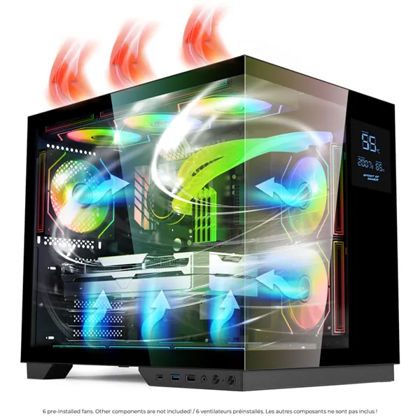 Spirit of Gamer Számítógépház - VIPER CRX Black (fekete, ablakos, 6x12cm ventilátor, alsó táp,  ATX, 1x USB-C, 2x USB-A) - Image 6