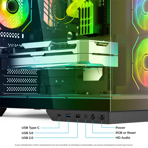 Spirit of Gamer Számítógépház - VIPER CRX Black (fekete, ablakos, 6x12cm ventilátor, alsó táp,  ATX, 1x USB-C, 2x USB-A) - Image 7