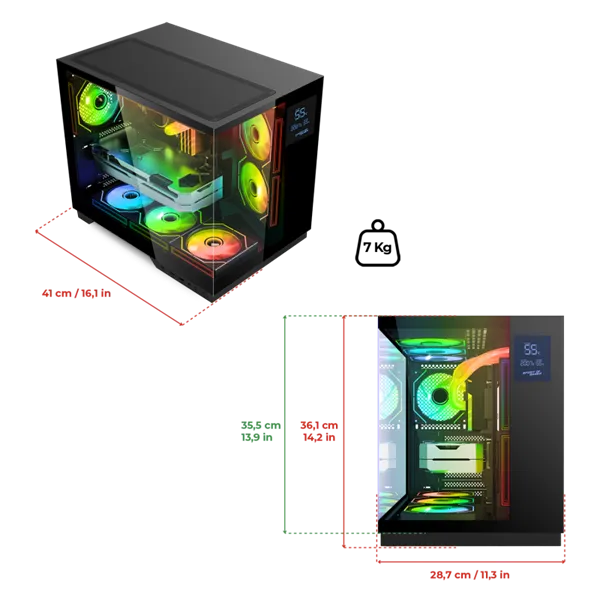 Spirit of Gamer Számítógépház - VIPER CRX Black (fekete, ablakos, 6x12cm ventilátor, alsó táp,  ATX, 1x USB-C, 2x USB-A) - Image 11