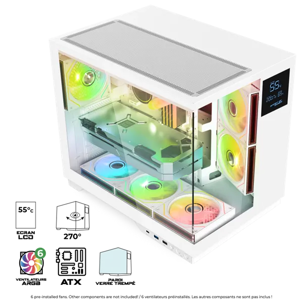 Spirit of Gamer Számítógépház - VIPER CRX White (fekete, ablakos, 6x12cm ventilátor, alsó táp,  ATX, 1x USB-C, 2x USB-A) - Image 3