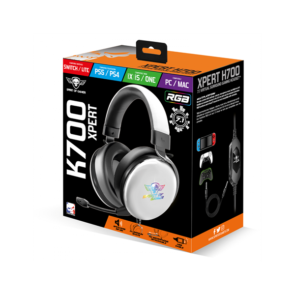 Spirit of Gamer Fejhallgató - H700 White (MultiPlatform, 7.1, mikrofon, hangerőszabályzó, nagy-párnás, fehér) - Image 11